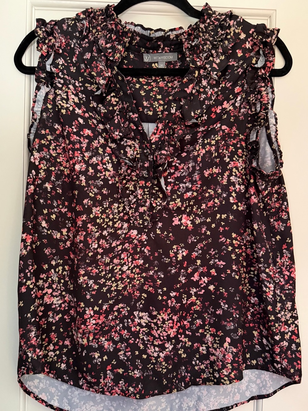Black Floral Ruffle Sleeveless Top